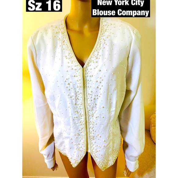 new york city blouse company Tops - New York City Blouse Co., V Neck Pearl Embellished Blouse Sz 16 NEW